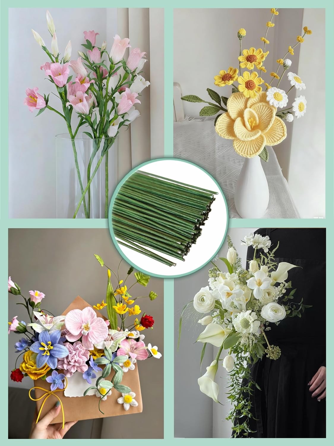 100 pcs 14 in 26 Gauge Floral Stem Wire Green Crafts Florist Wire Stems for