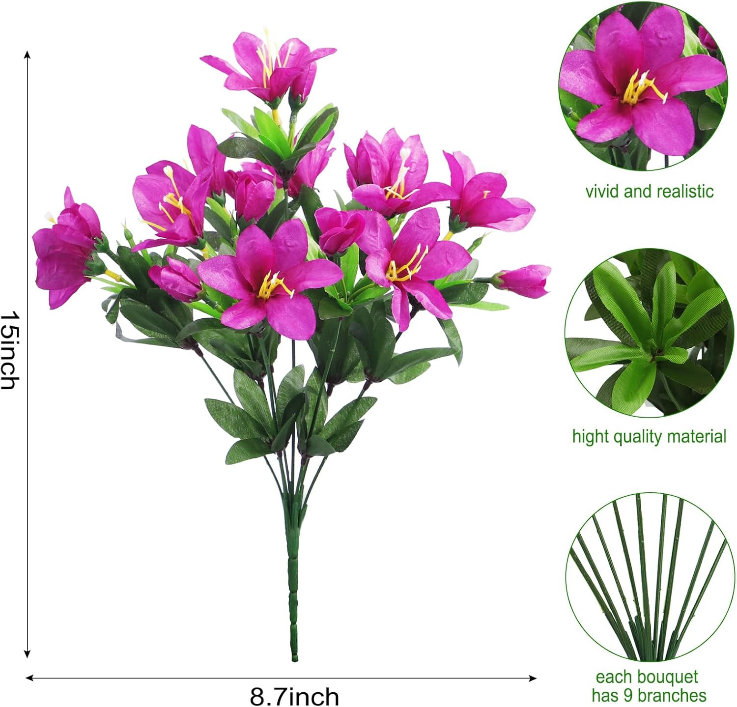 8 Bundles Artificial Flowers Outdoor Large Purple Faux UV Resistant Plants