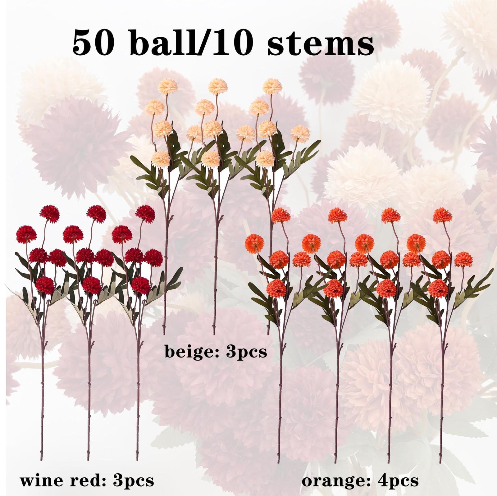 Fake Flowers Silk flowers10mums 50 Artificial Flowersï¼Œred mums Fall Flowers…
