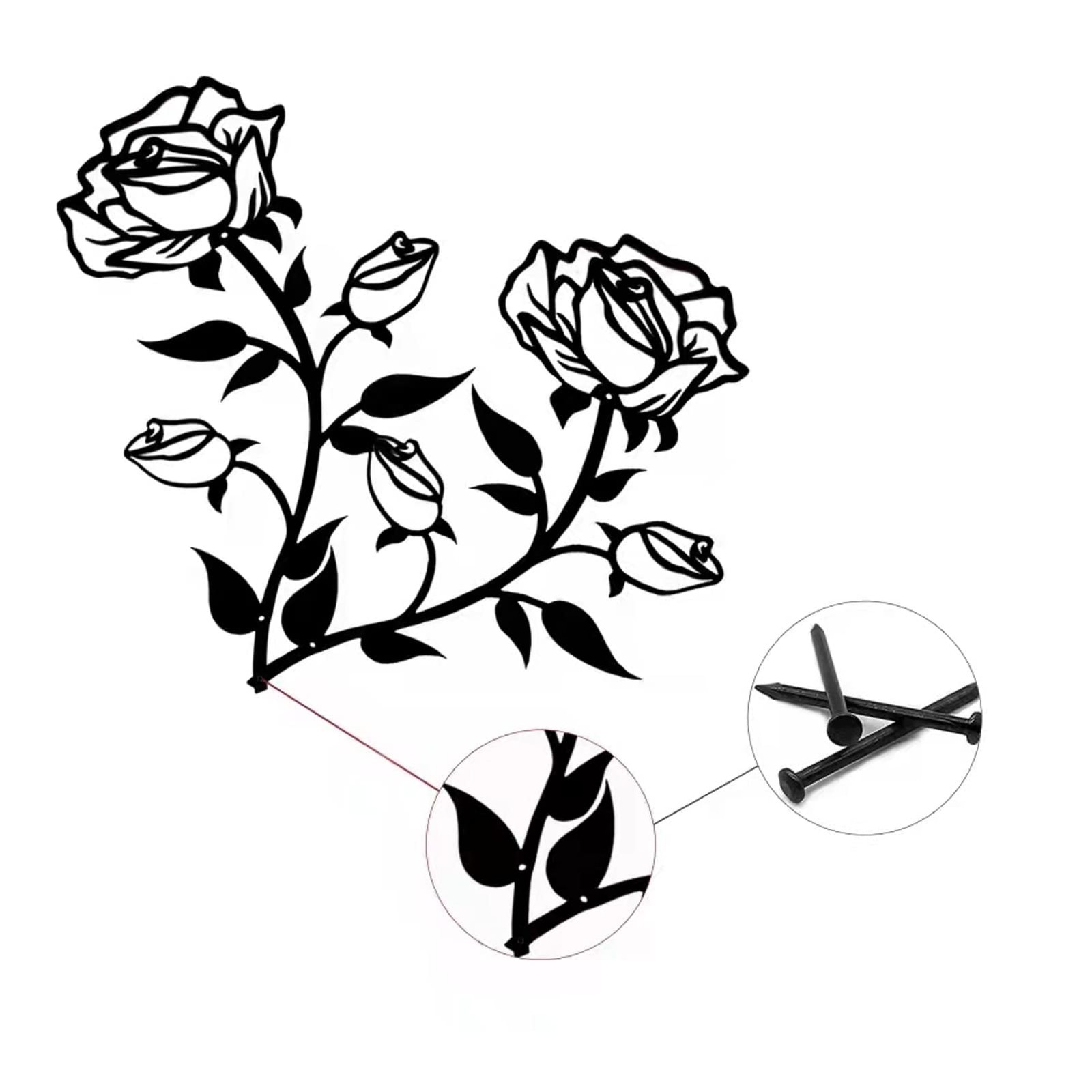ESTART Black Metal Rose Flower Wall Decor for 15″L x 9″W, 1 Piece