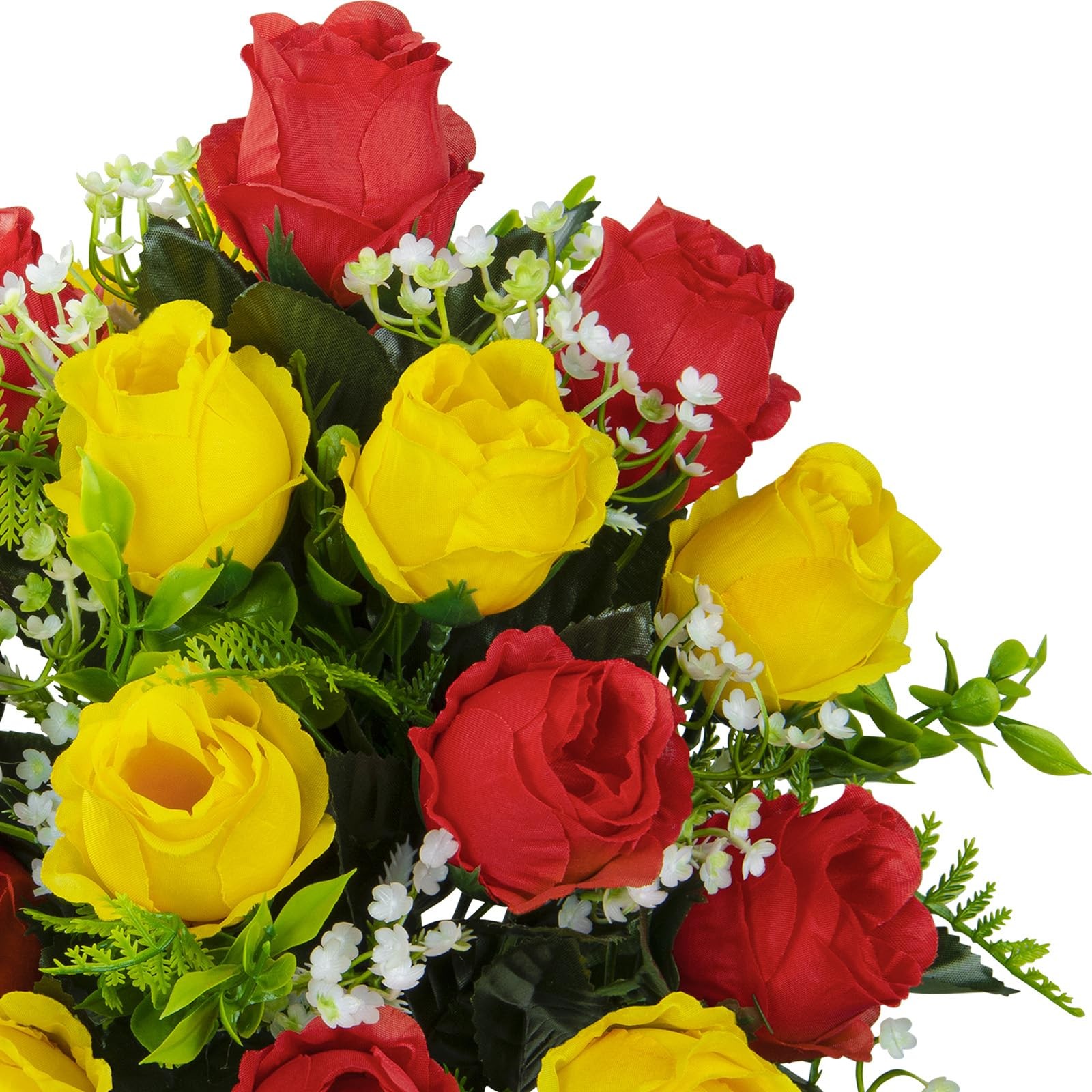 2 PCS Artificial Cemetery Flowers Bouquet With Vase Red Yellow