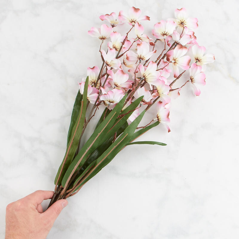 Set of 2 Cream and Pink Artificial Dogwood 22″ Bushes