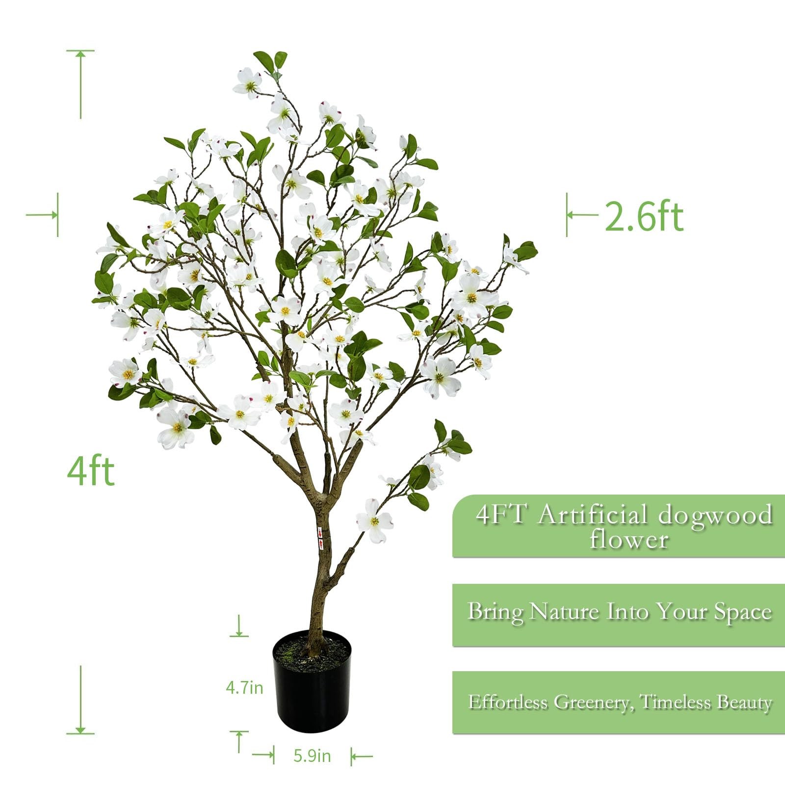 Artificial Dogwood Flower Tree 4ft, Faux Blooming Dogwood Tree with Realistic…