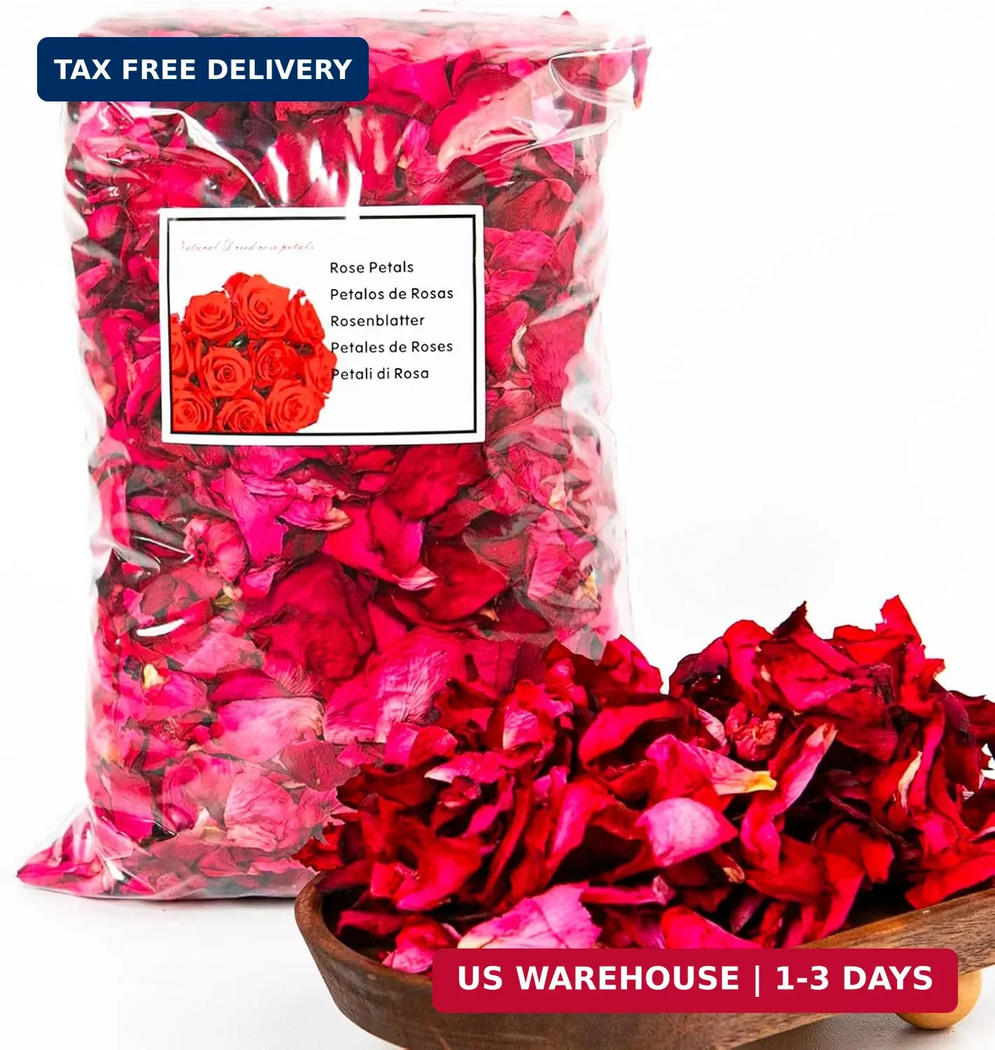 Fortunate Flowers 16oz/450g Dried Rose Petals Bulk for Wedding, 80+ Cups Red Fre