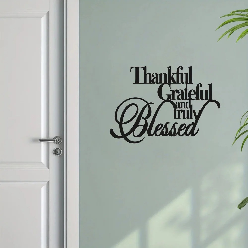 Thankful Grateful Blessed Metal Wall Sign – Iron Art Hanging Home Decor Gift