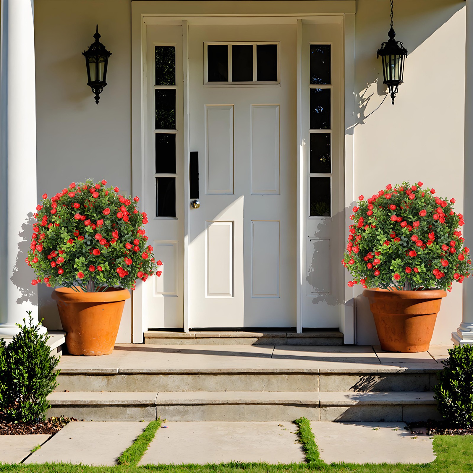 4 Pack Artificial Boxwood Rose Garden Stakes 24 in UV Resistant Outdoor Decor