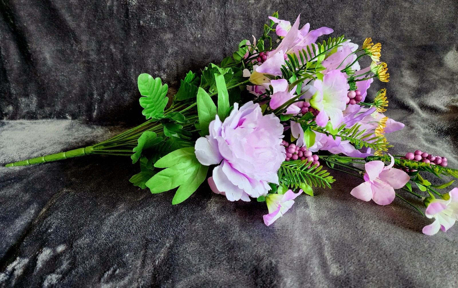 NWT spring summer blooming purple, yellow peony & tiger lily floral spray, 26″