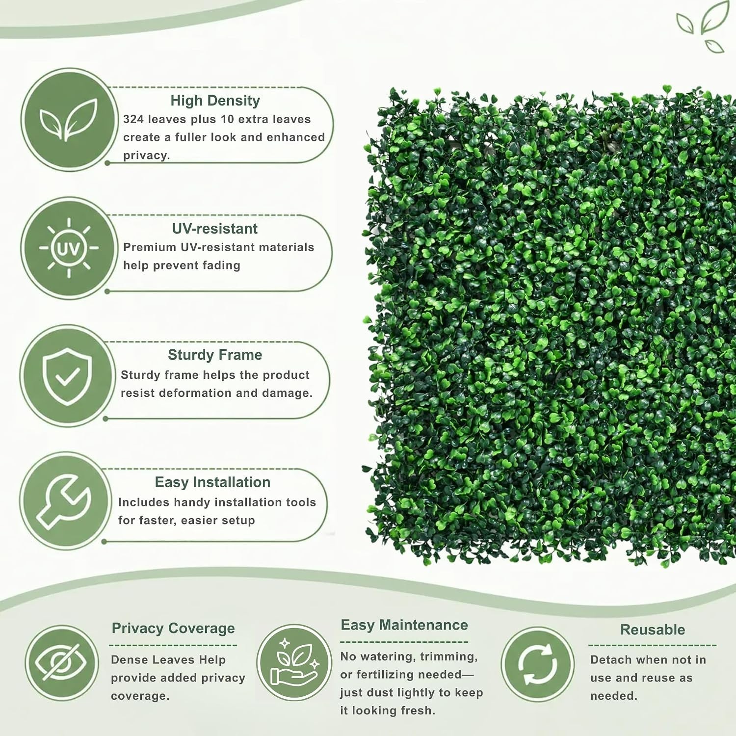Elegant UV-Resistant Boxwood Panels – 12 Pack Greenery for Photography & Decor