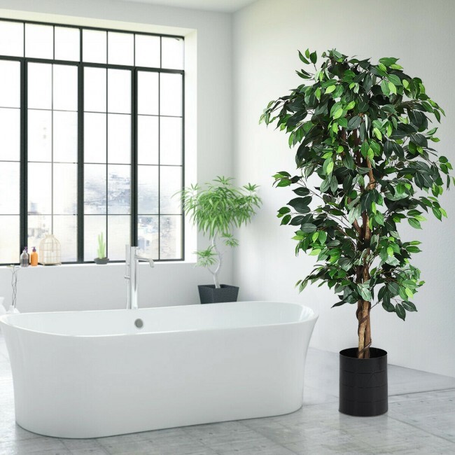 6 Feet Artificial Ficus Silk Tree Wood Trunks Indoor Outdoor Decoration Green