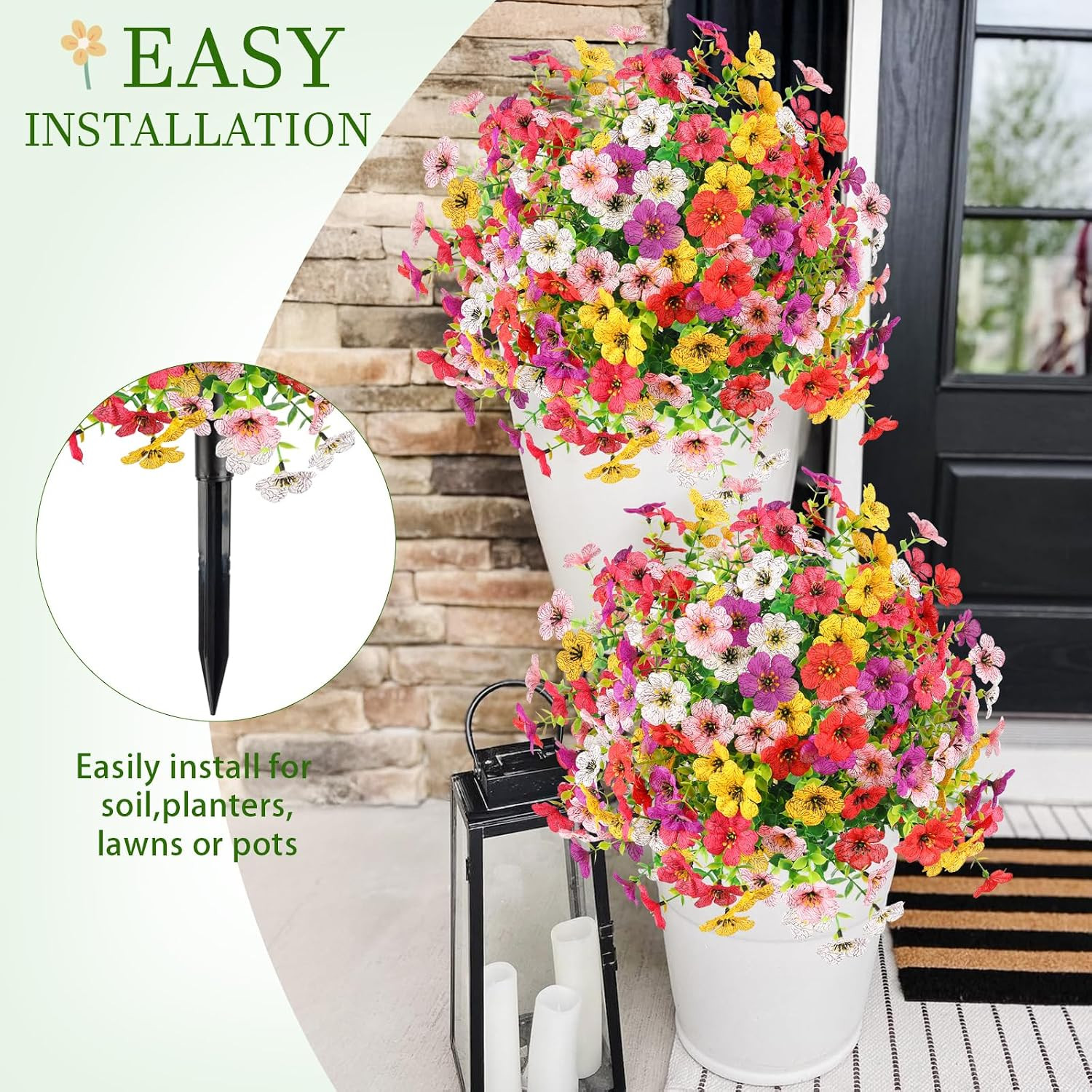 23″ Artificial Flower Topiary Balls – 2 Pack with Ground Spikes for Outdoor Deco