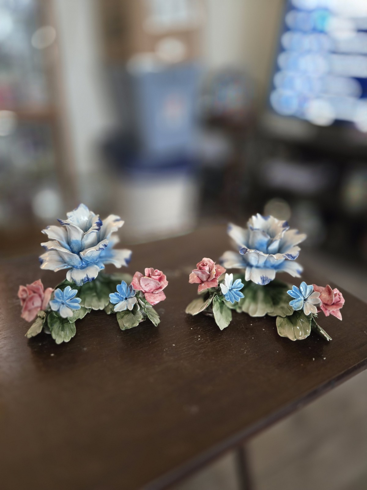 Capodimonte Italian Floral Bouquet, Porcelain,Original Floral Art, Set of 2