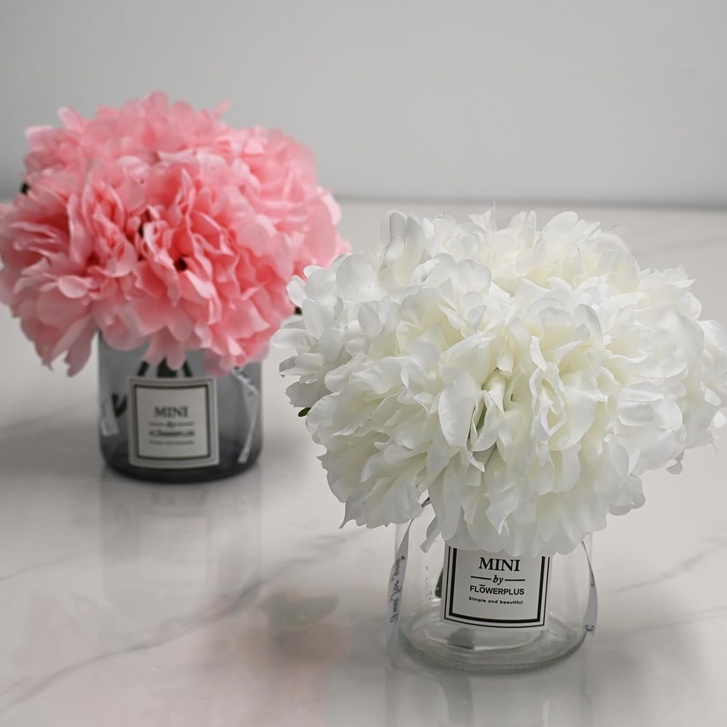 Artificial White Peony Bouquet in Mini Glass Vase – Faux Floral Arrangement f…