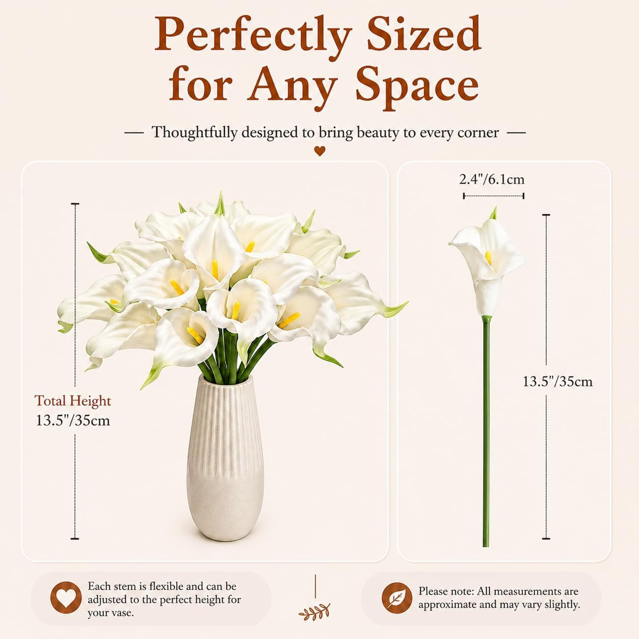 20Pcs White Calla Lily Artificial Flowers | 13.5 Inch PU Realistic Bouquet for V