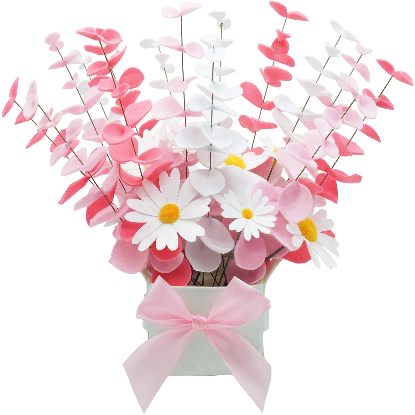 BAZIMA Felt Eucalyptus Daisy Bouquet,Felt Flowers,Multi-Color Felt Leaves,DIY…