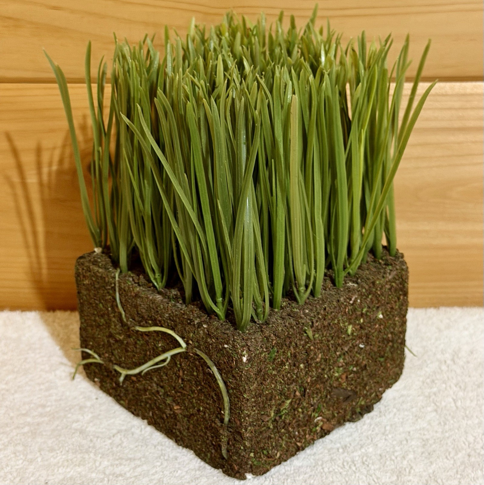 Faux Grass & Soil & Roots in a Styrofoam Block Fake Turf Sod Florist Plant Decor