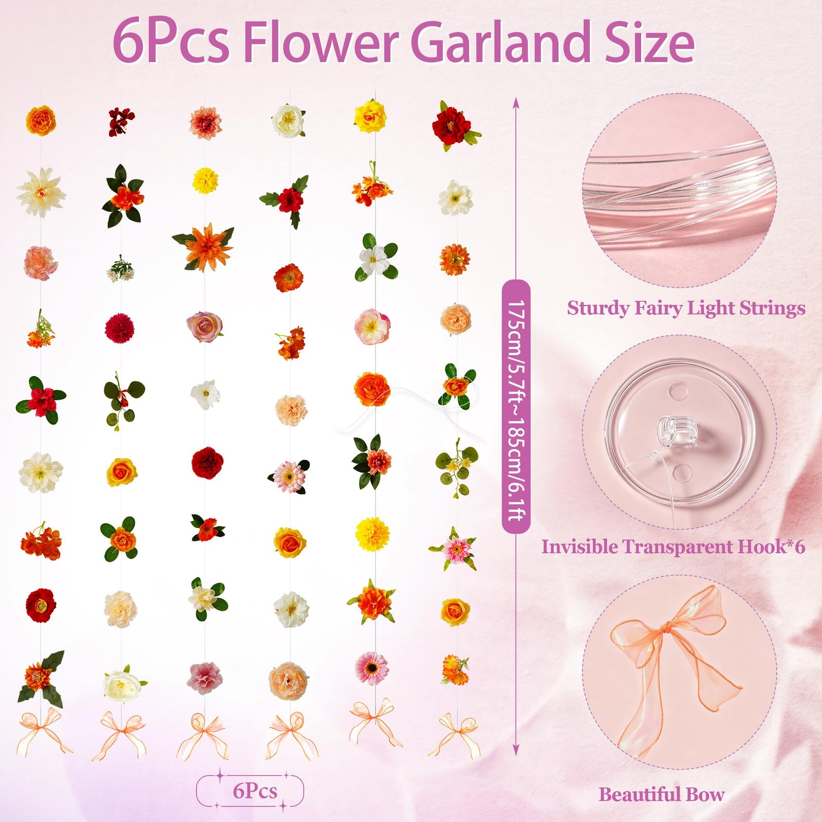 Livole 6Pc Wildflower Garland Multi Orange