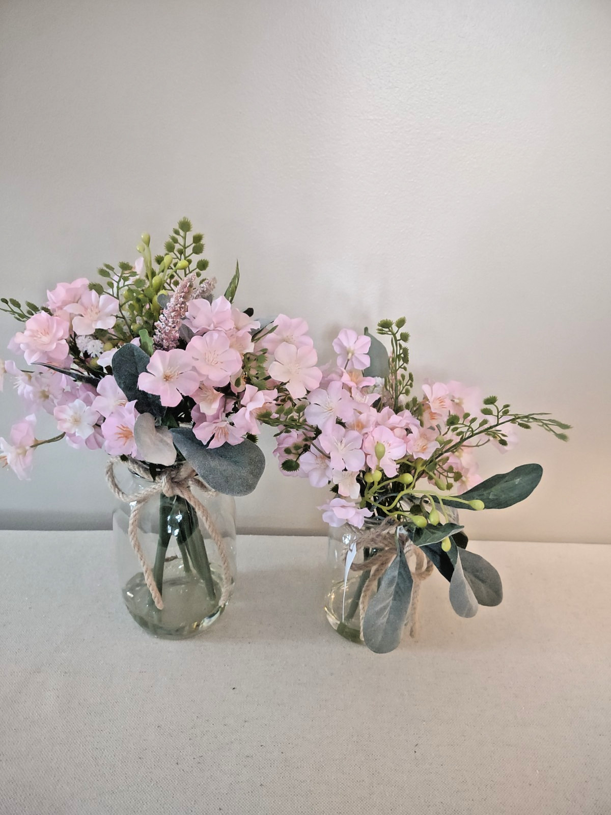 Pink Multi Flower Faux Arrangement in Glass Mason Jar with Faux Water~NEW SET/2