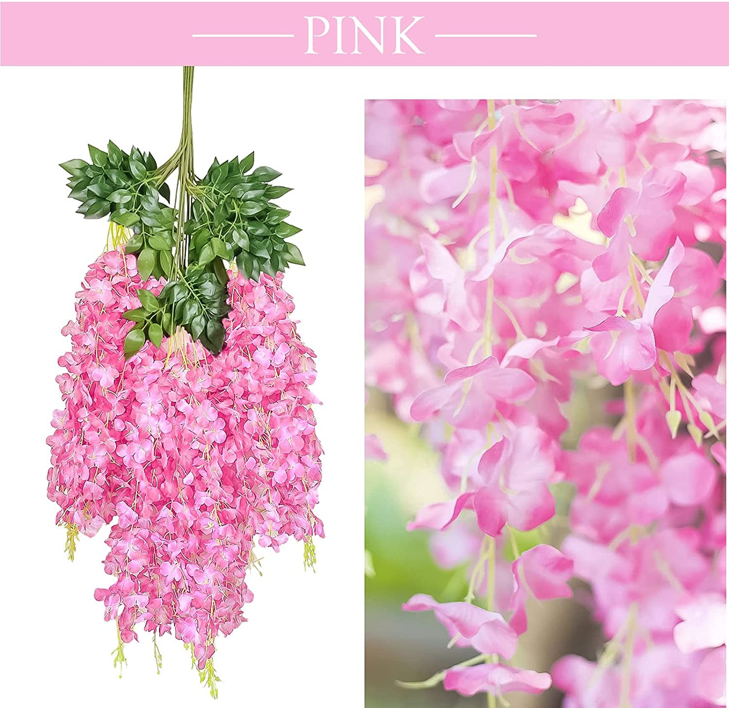 12/24x Artificial Wisteria Flowers 3.6Ft Fake Silk Wisteria Vine Rattan Hanging