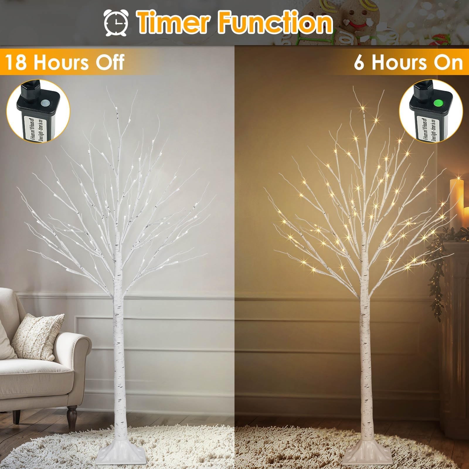 3 Pack 4FT 5FT and 6FT 300LED Christmas Lighted Birch 3Pack 456FT, Warm White