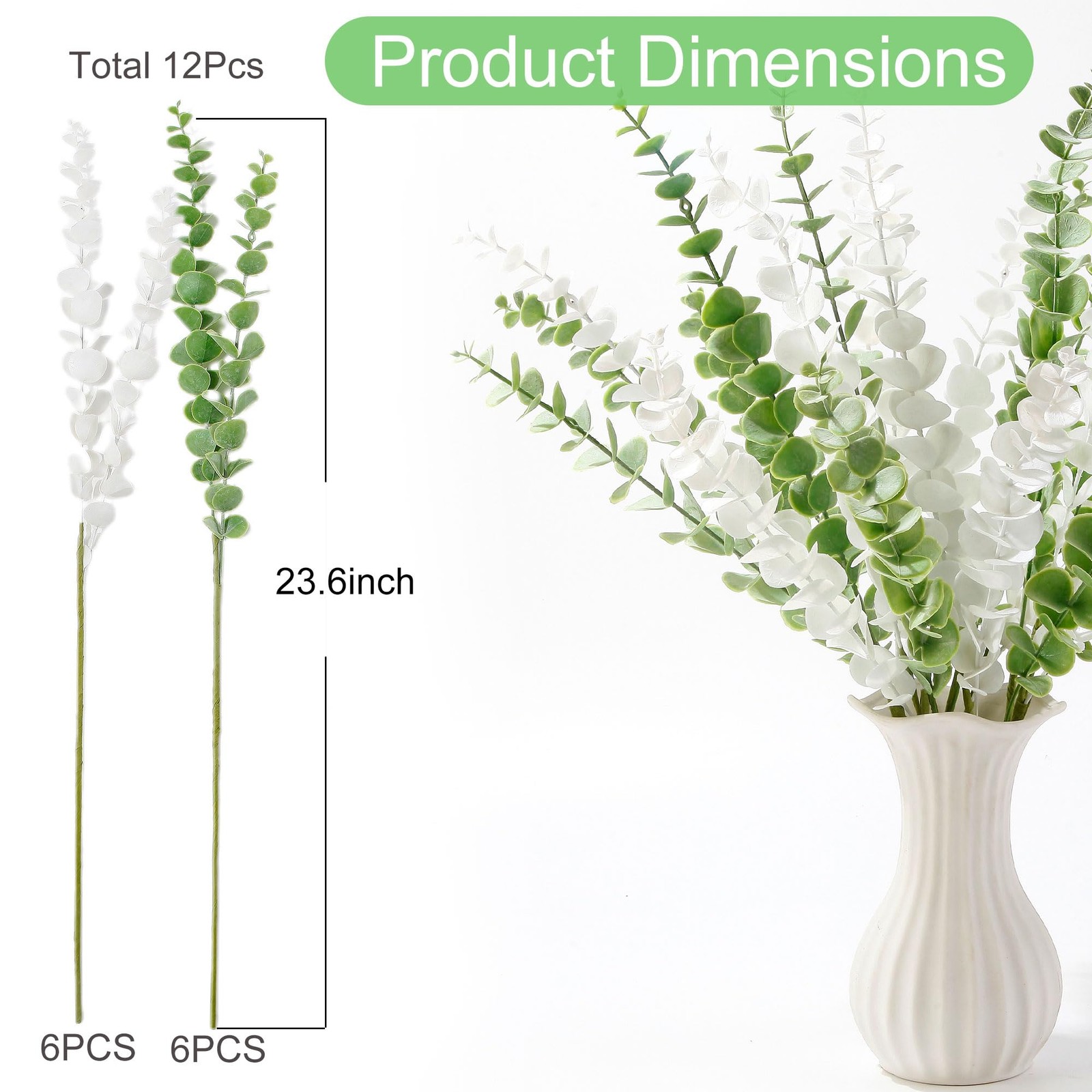 23.6” Artificial Eucalyptus Stems Decor 12 Pcs Lifelike Eucalyptus Leaves Fa…