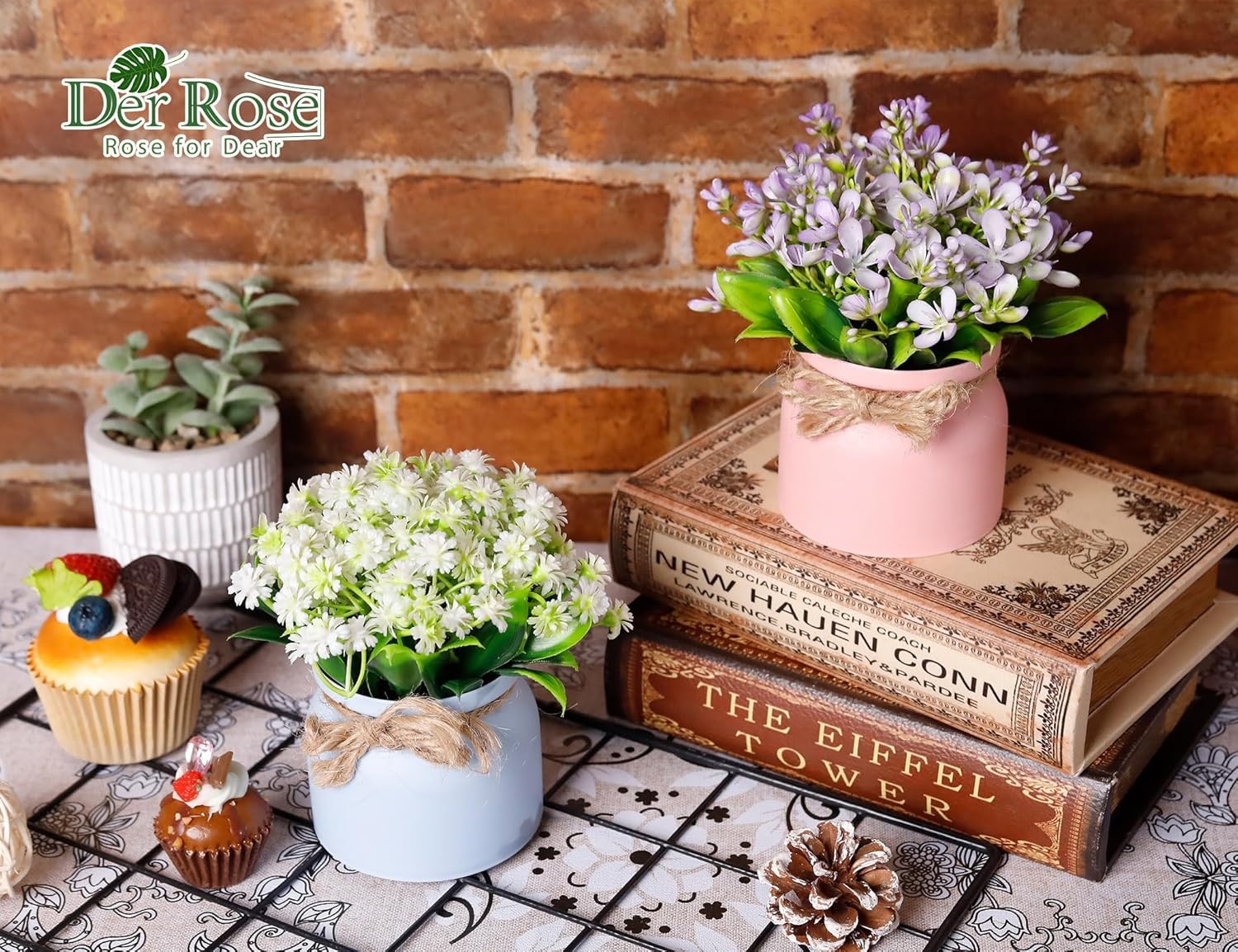 Der Rose 4 Pack Fake Flowers Artificial Plants Indoor Home Kitchen Office Dining
