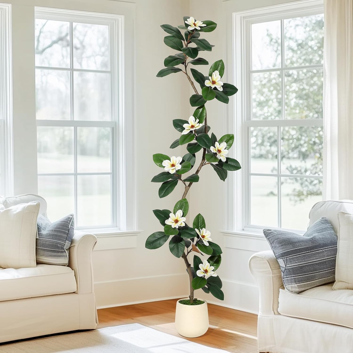 Artificial Magnolia Tree Lifelike Faux Tree for Indoor/Outdoor 5/6/7ft White