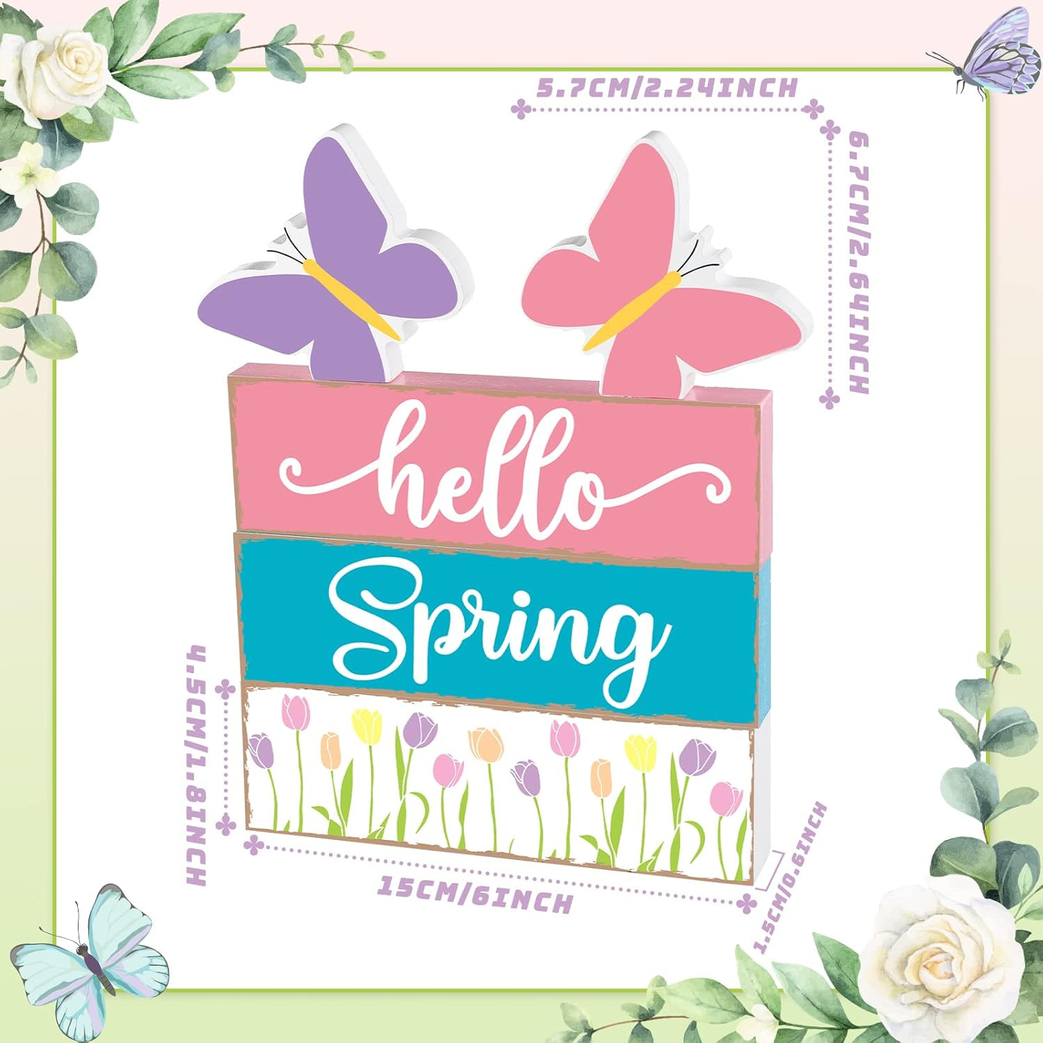 5 Pcs Hello Spring Table Centerpieces Decoration Farmhouse Spring Home House Dec