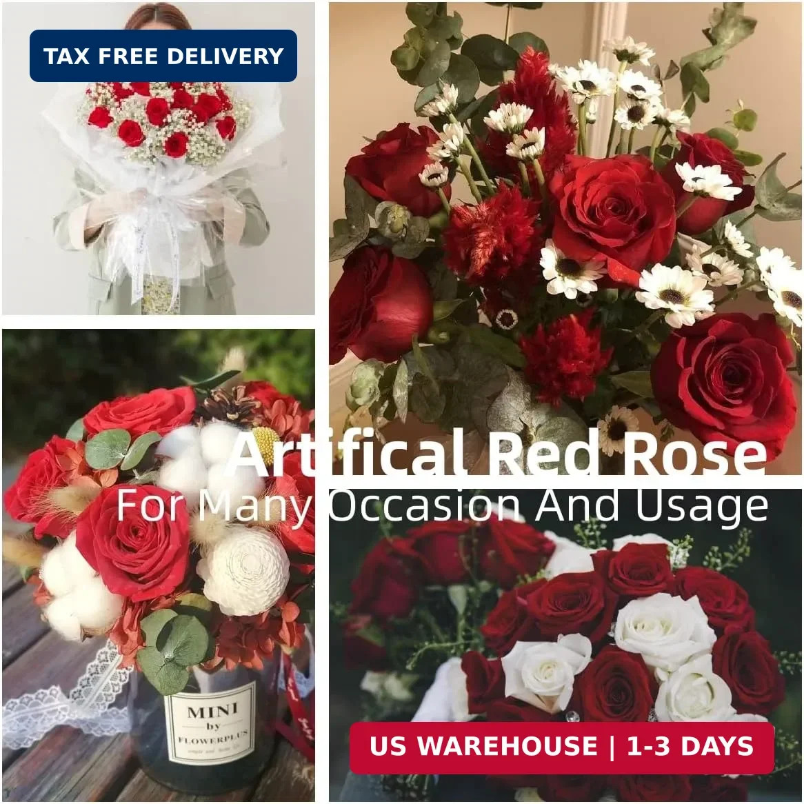 Red Rose Artificial Flowers, 1Pc 17″ Single Red Rose for Valentine’s Mother’s Da