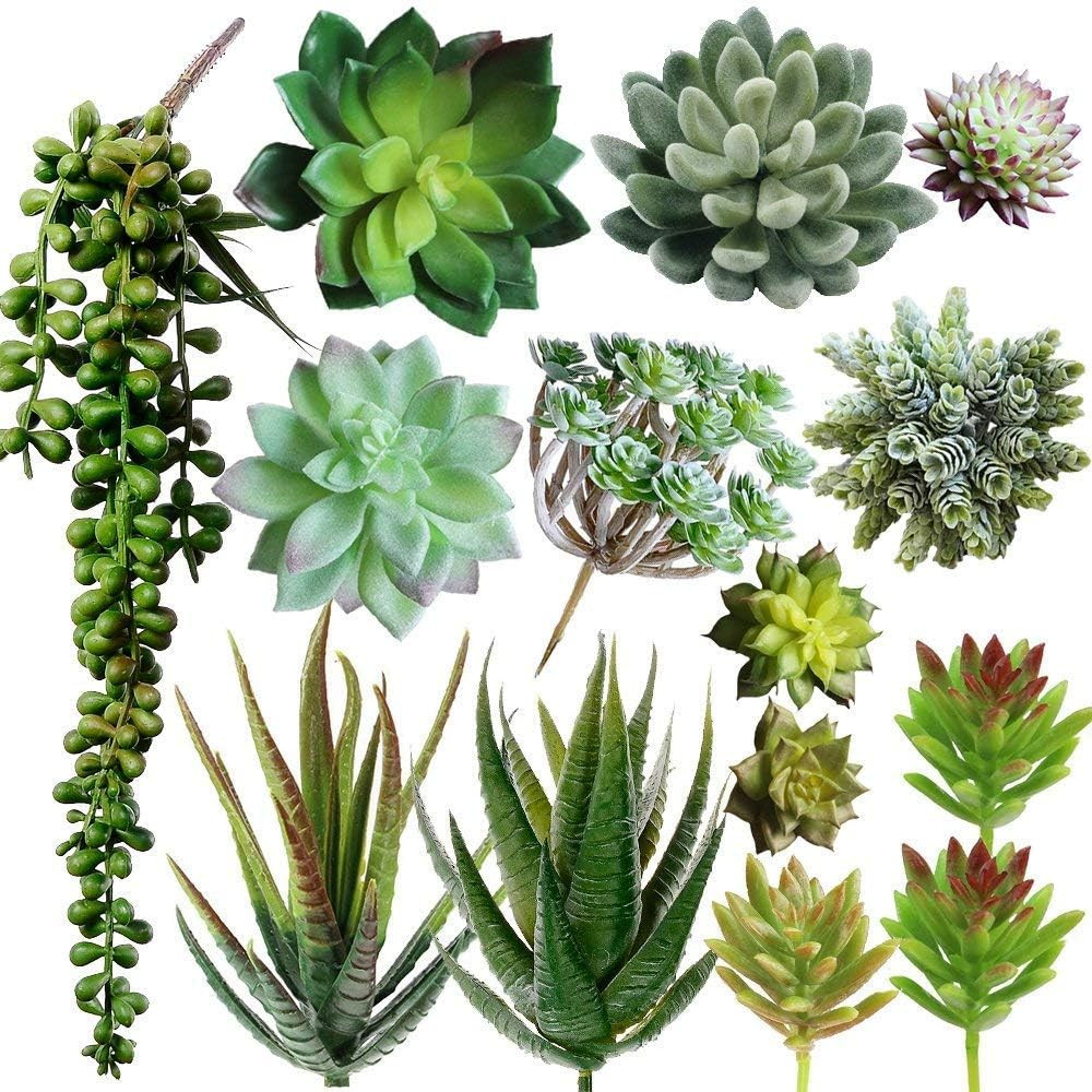 Winlyn 6 Pcs Unpotted Fake Succulents Assorted Faux Succulent in Different Green