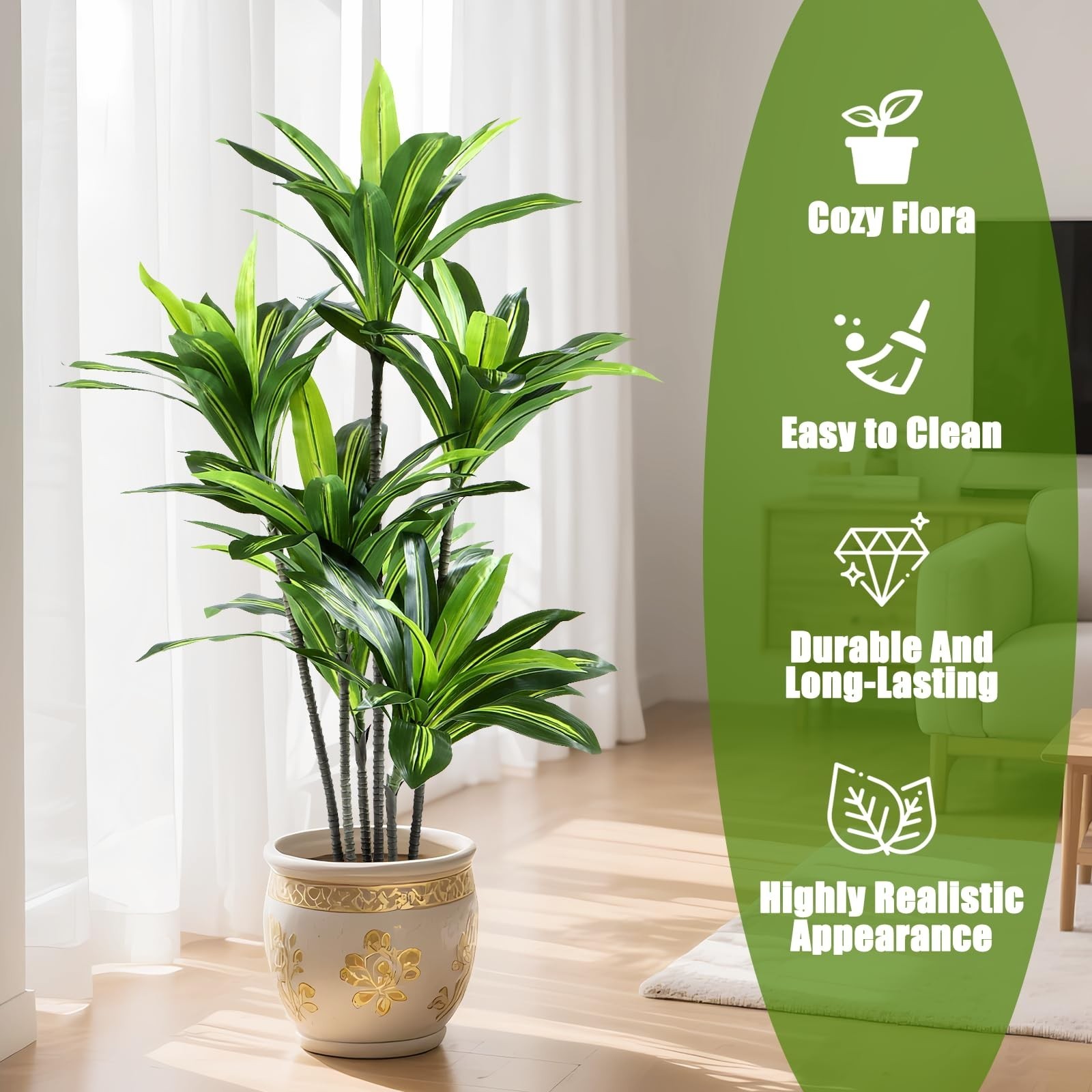 Dracaena Artificial Plant Indoor 4FT – Large Tropical Fake Tree with Lifelike…