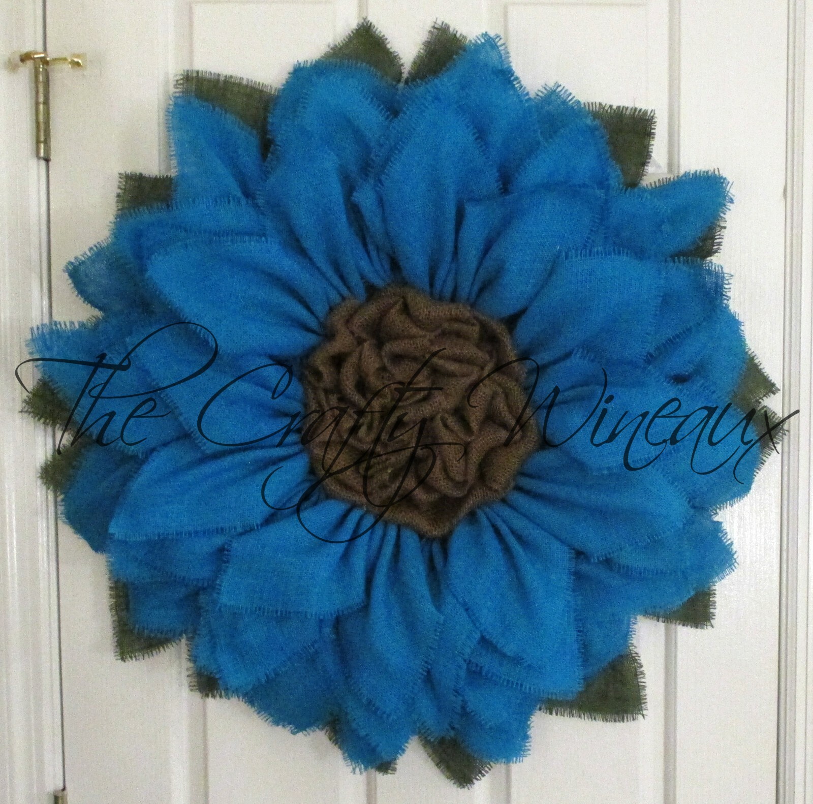 The Crafty Wineaux – Extra Large 30″ Turquoise Blue Burlap Sunflower Wreath