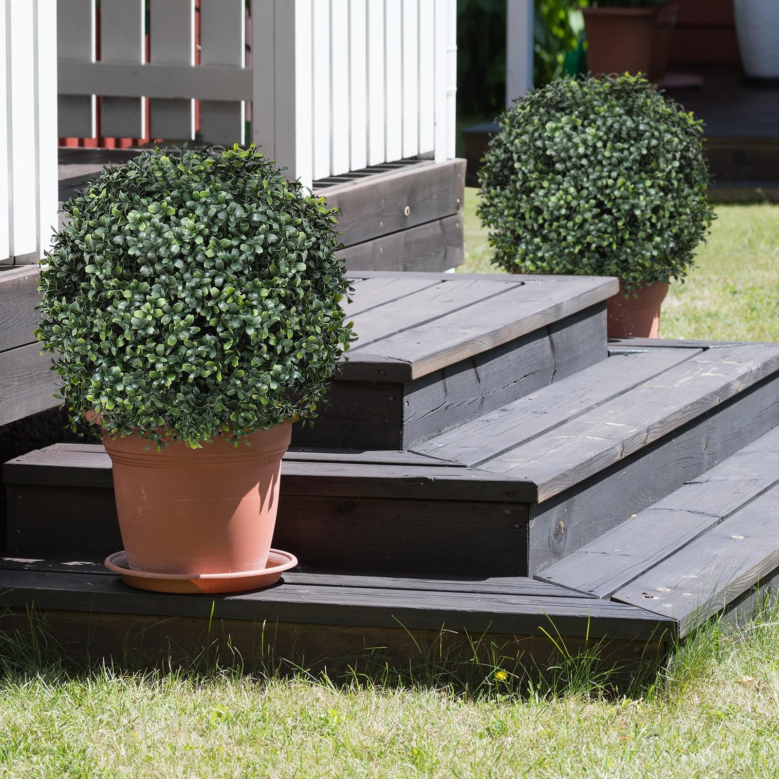2 Pack Faux Boxwood Plants Outdoor (22″ T,13″ D) – Artificial Boxwood Ball To…