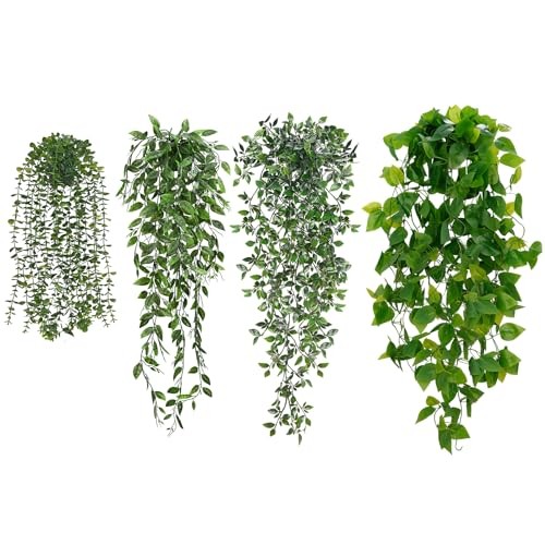 Fake Hanging Plants Artificial Hanging Plant, Faux Hanging 4pcs Mixed Set