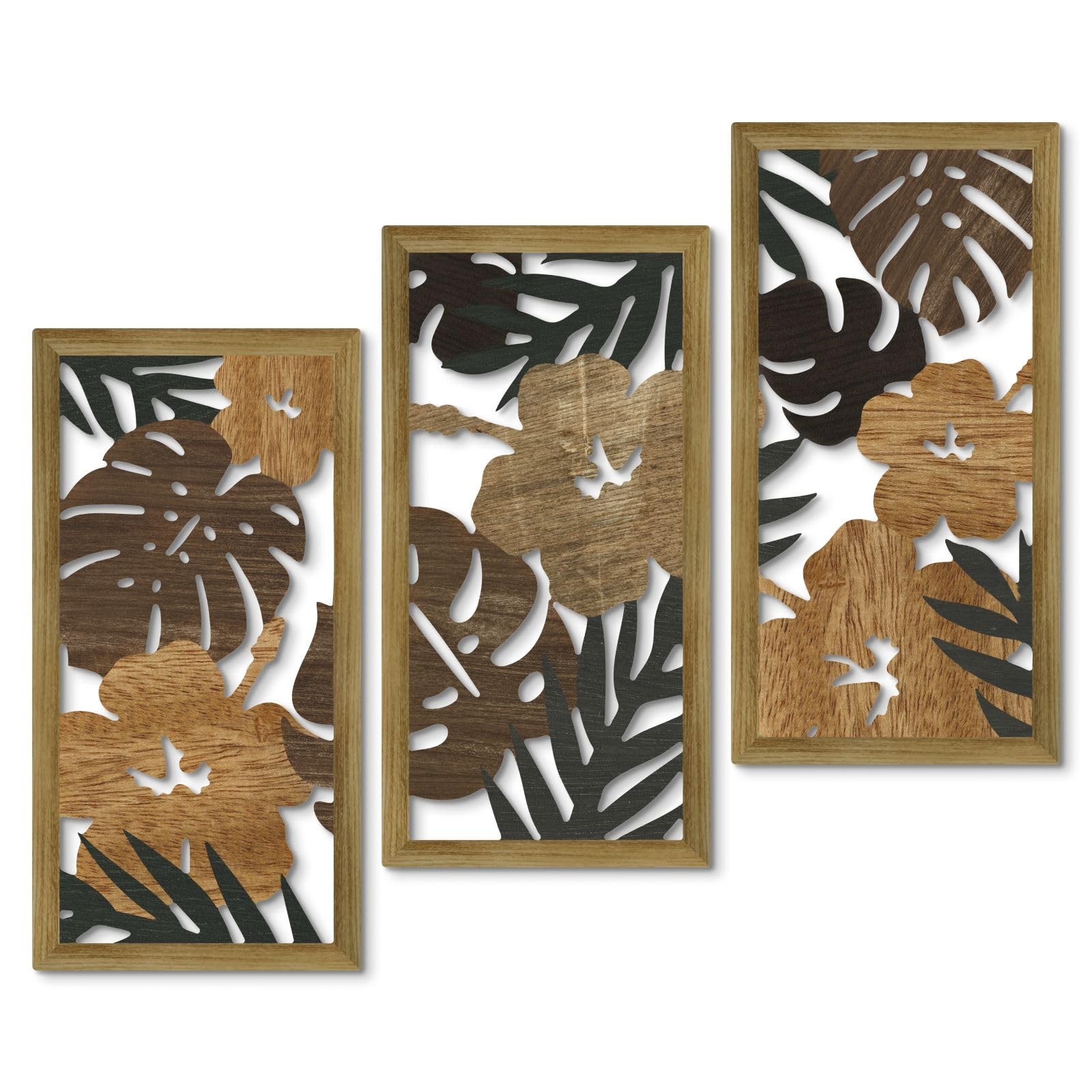 Putuo Decor Tropical Floral Wall Art, Set of 3 Plant 16.53×8.66, Auburn