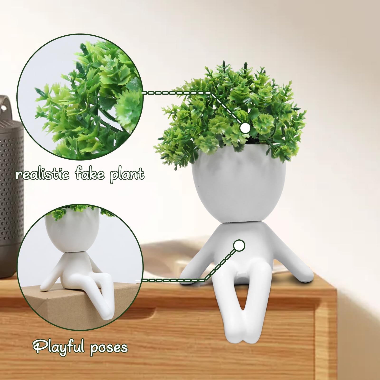 Set Of 1 Succulent In Funny Plant Pot Fake Faux Desktop Greenery Decor