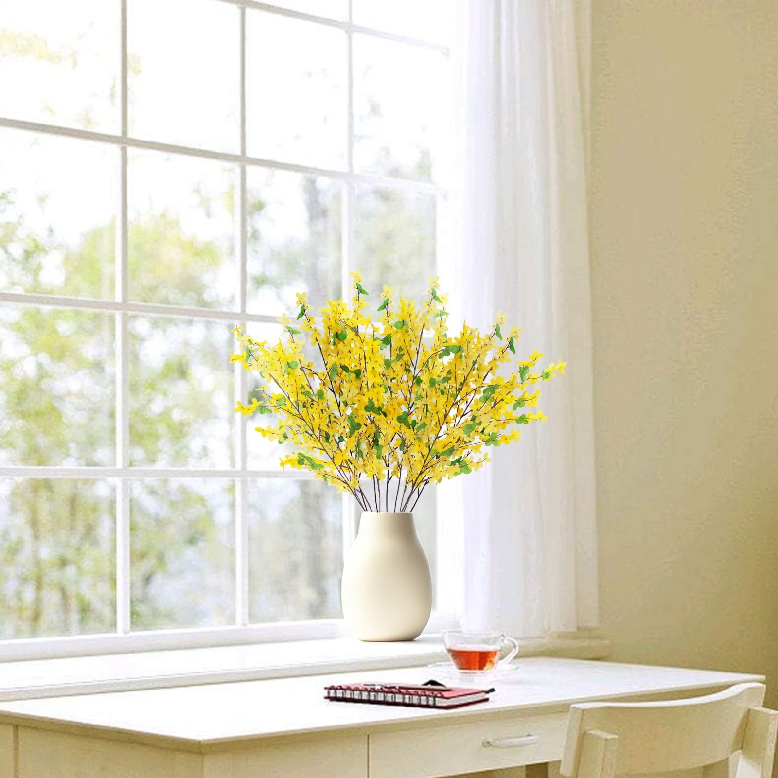 Yellow Artificial Flowers 12Pcs 23.6in Forsythia for Vase Decor