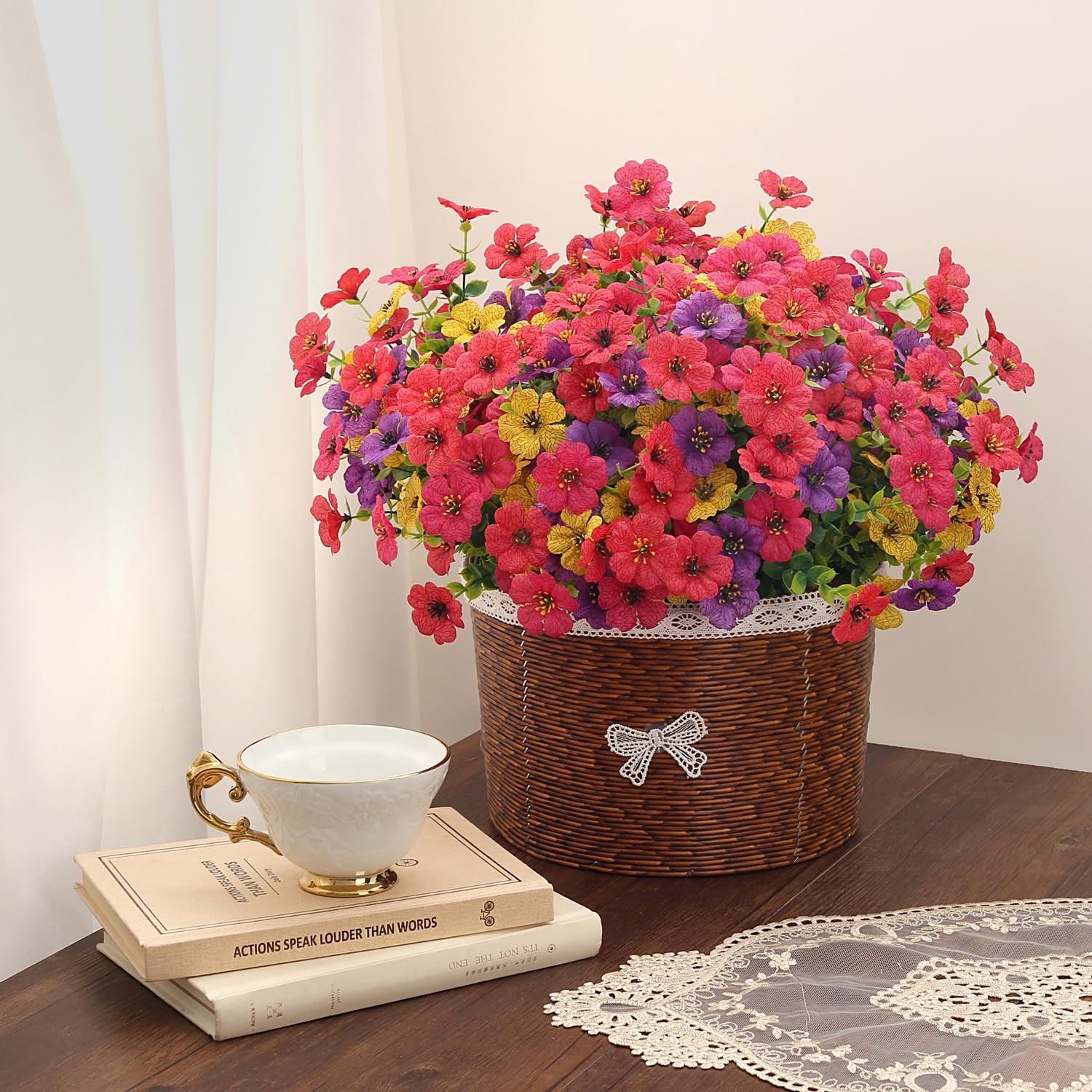 Colorful Artificial Flowers for Outdoors Fake Plastic Flowers 14 Bundles Faux…