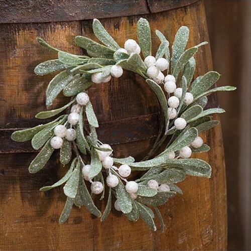 NEW Glittered MISTLETOE Candle Ring White Berries Buds 4.25″ Opening Christmas