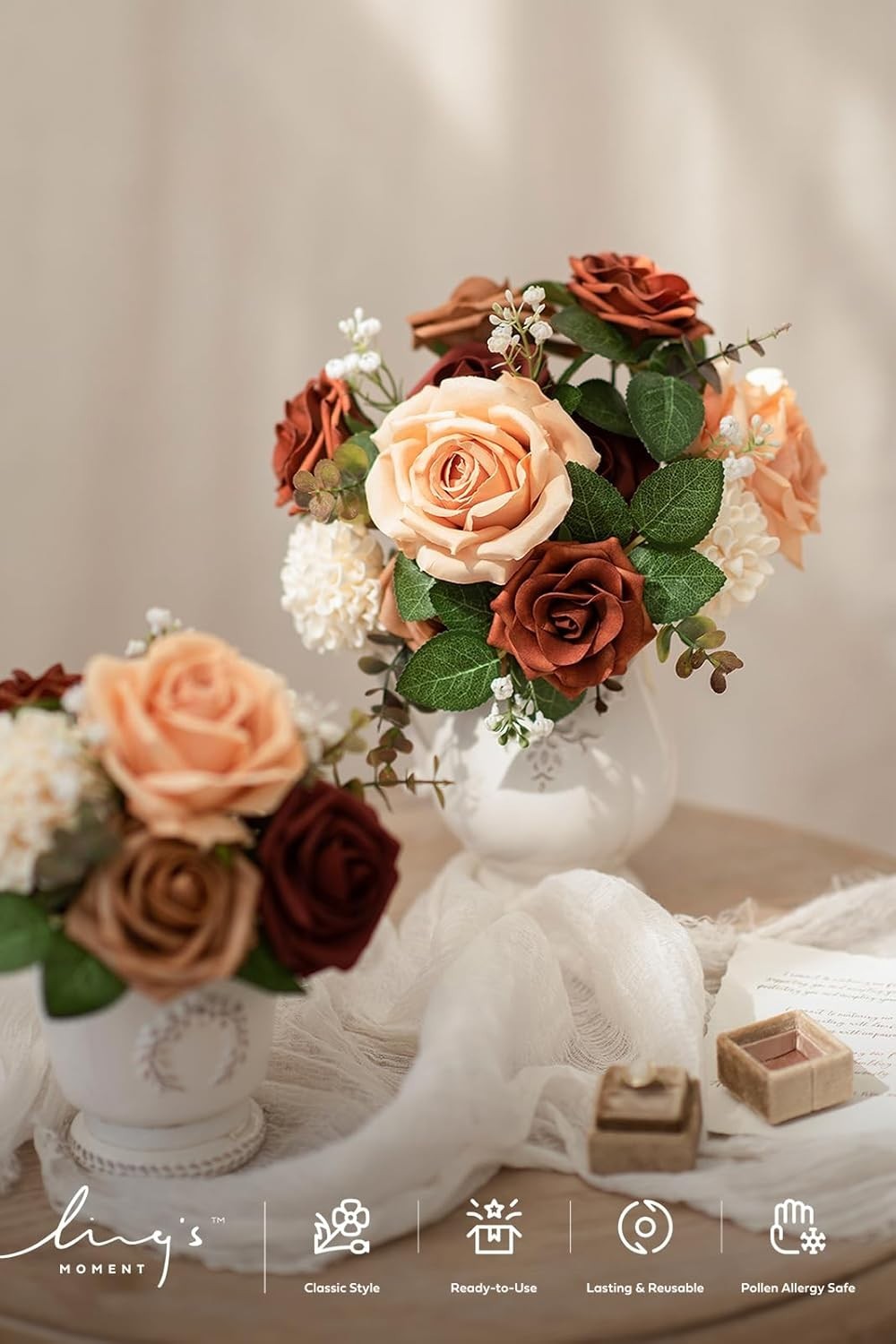 24PCS Faux Silk & Foam Roses & Dahlia Wedding & Home Decor, Autumn Colors