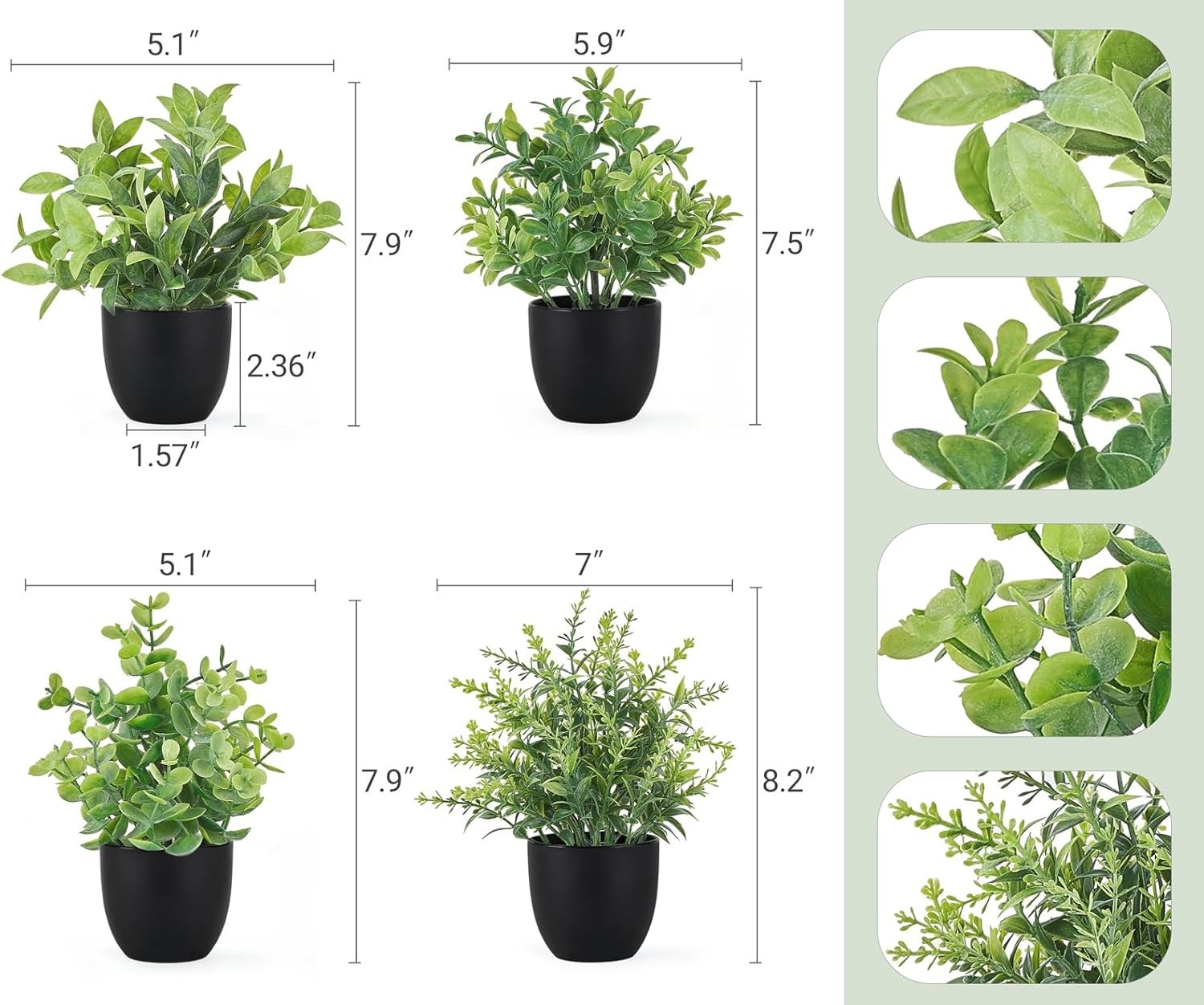 4 Packs Fake Plants Mini Artificial Greenery Potted Plants Faux Eucalyptus for