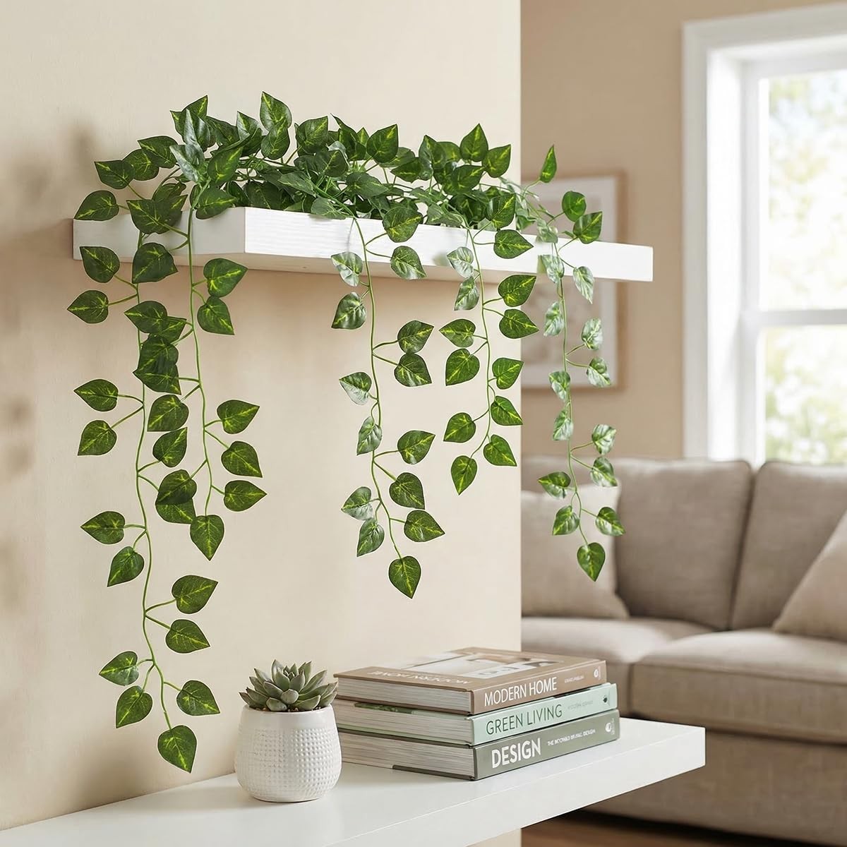 Epipremnum Aureum Leaves, Green Vines Fake Plant Vine Leaves, Hanging Fake Vi…