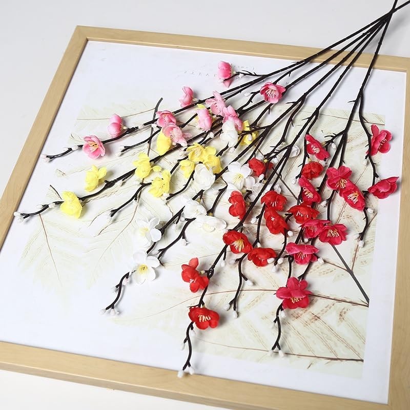 12 PCS Artificial Plum Blossom Flowers 22 Inch Fake Cherry Branches Faux Silk
