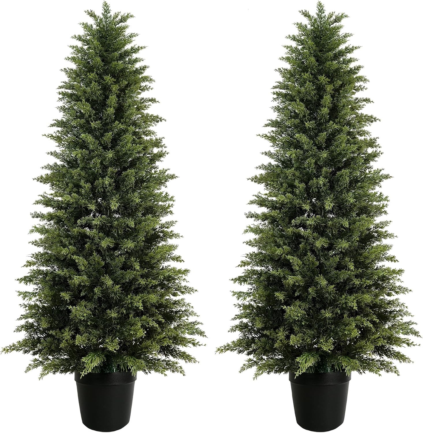 2 Pack 5ft Artificial Cedar Trees Outdoors UV Resistant Potted Faux Cedar