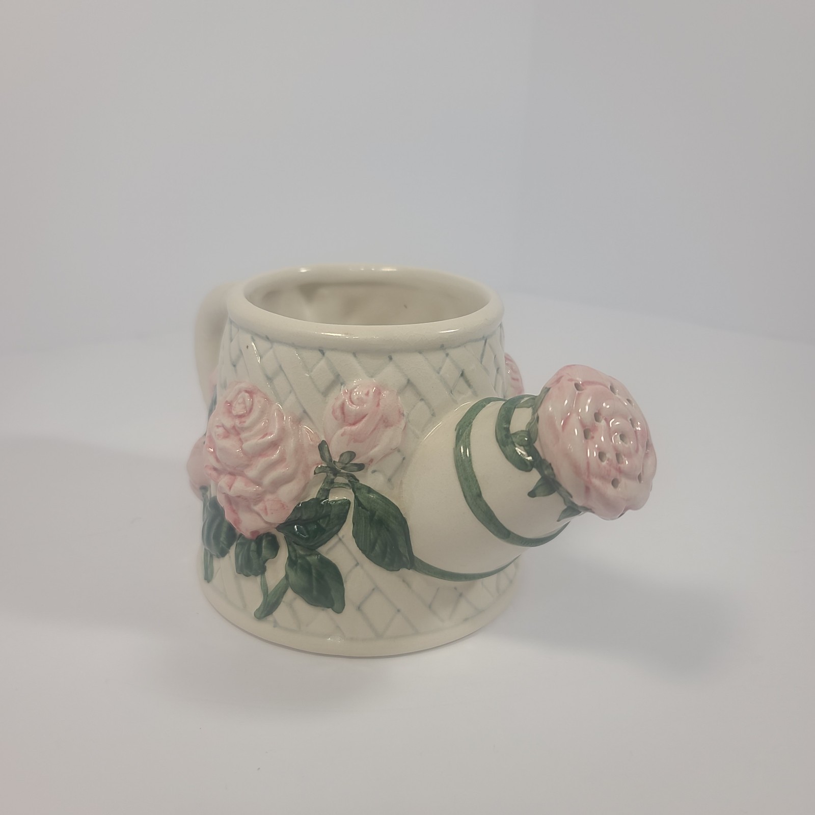 VTG 1996 H. BeaugArt Designs Ceramic Watering Can Planter Pink Roses Flowers Inc