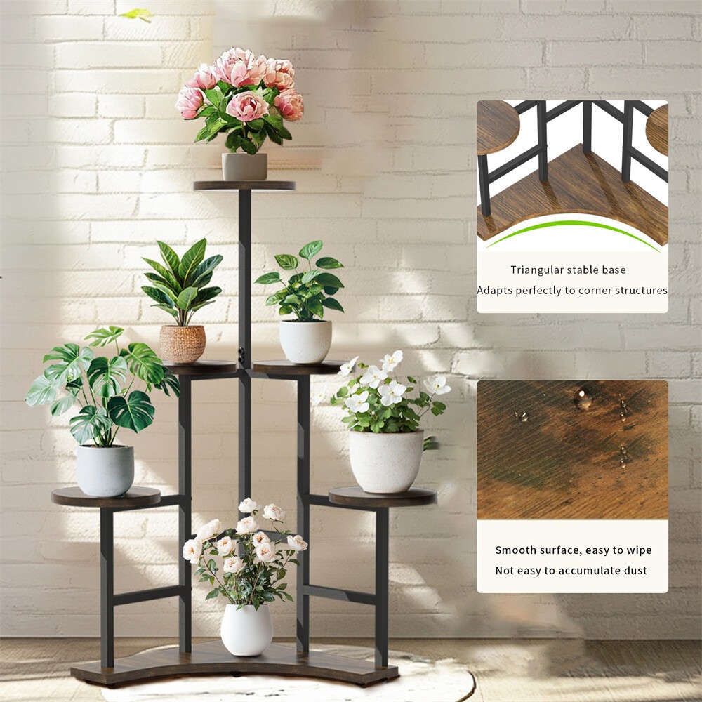 Corner Plant Stand Indoor, 6 Tiered Plant Shelf Flower Stand Garden Rustic Brown