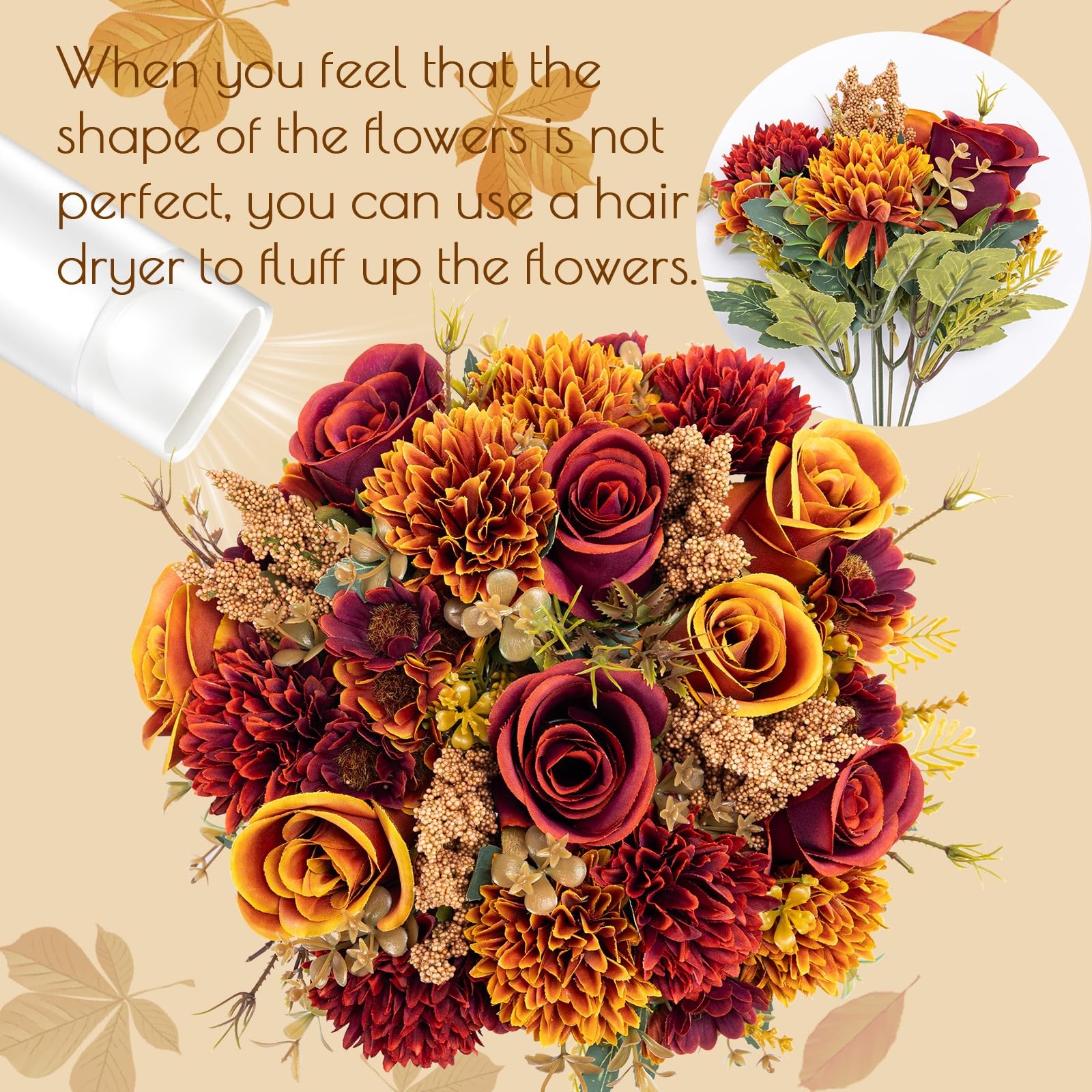 4 PCS Fall Silk Artificial Flowers Rose Bouquet Wedding Centerpiece Decor