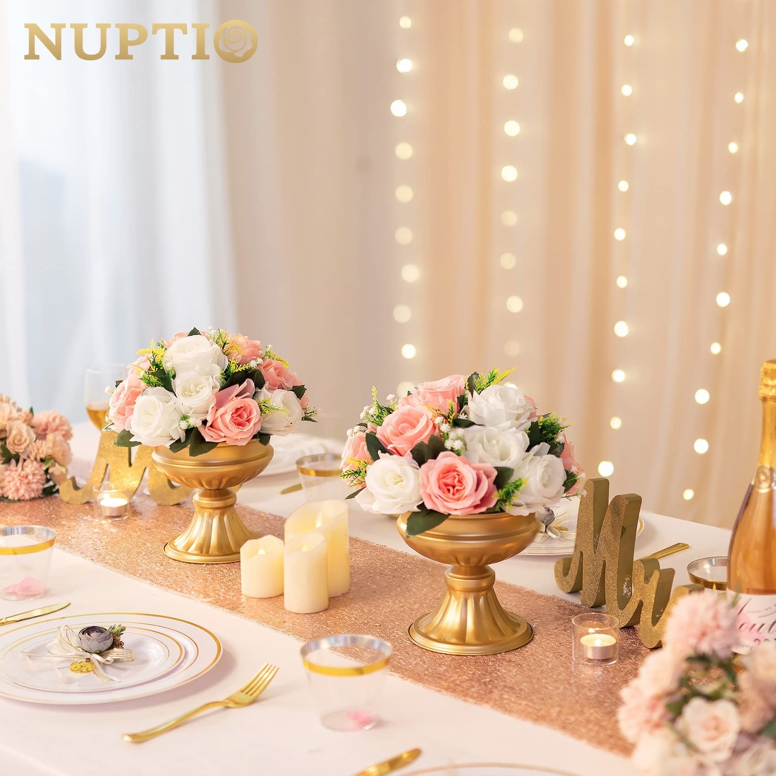NUPTIO Pcs of 2 Fake Flower Ball Arrangement Bouquet,15 Heads Plastic Roses w…