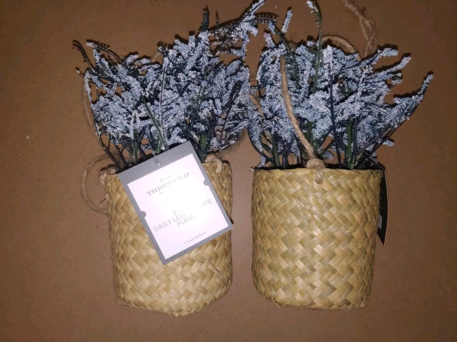 (2) Threshold Faux Daily Leaf Statice Hanging Plants 9in Tall (118)