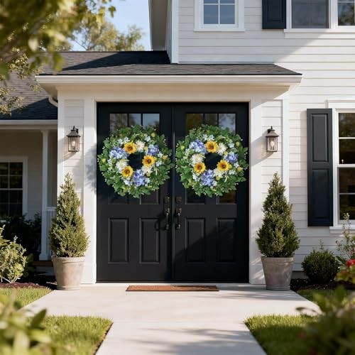 26″ Large Artificial Flower Wreath for Front Door Outside – Spring Summer