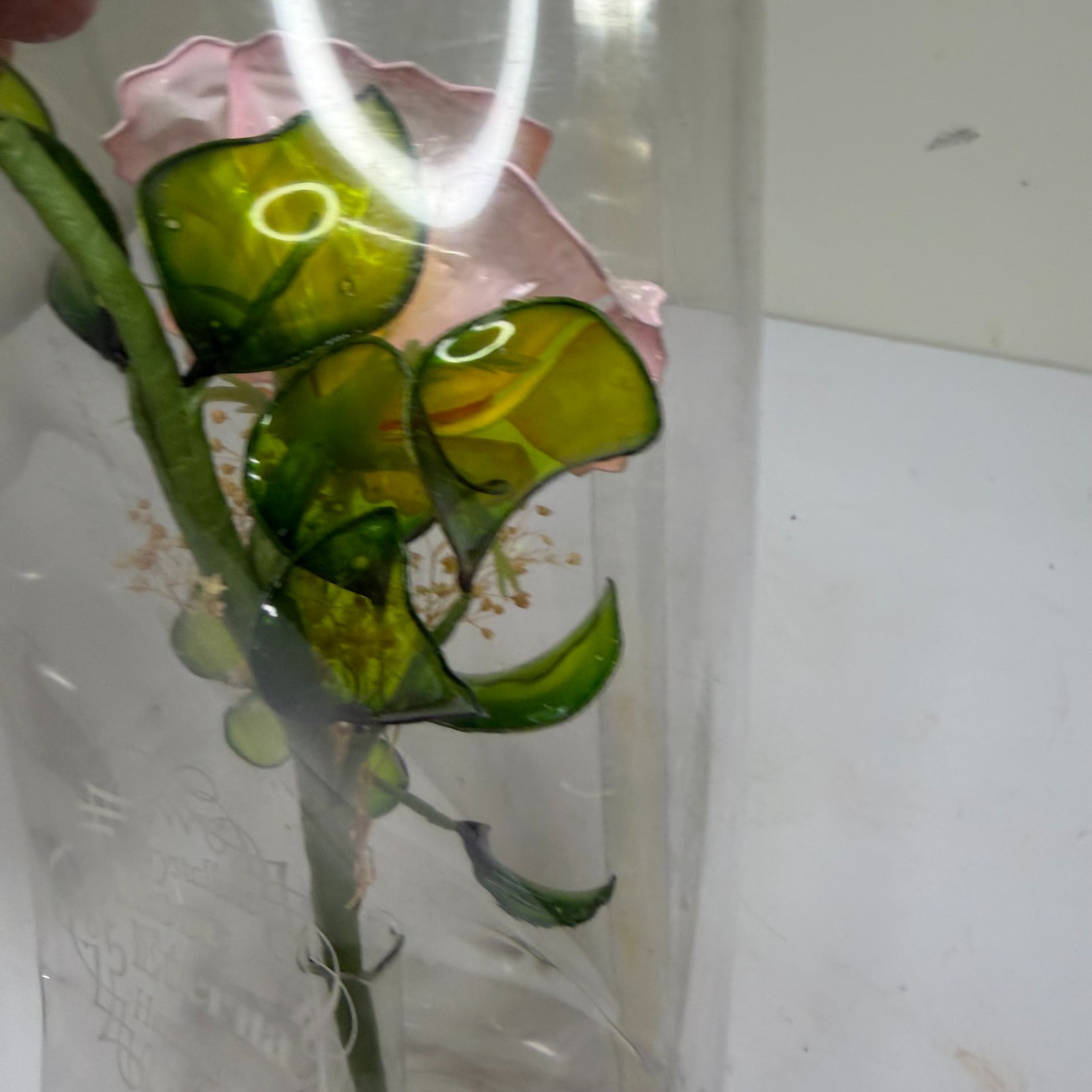 Vintage Crystalline Rose Eterna Handmade Glass Dome Taiwan Floral Display Decor